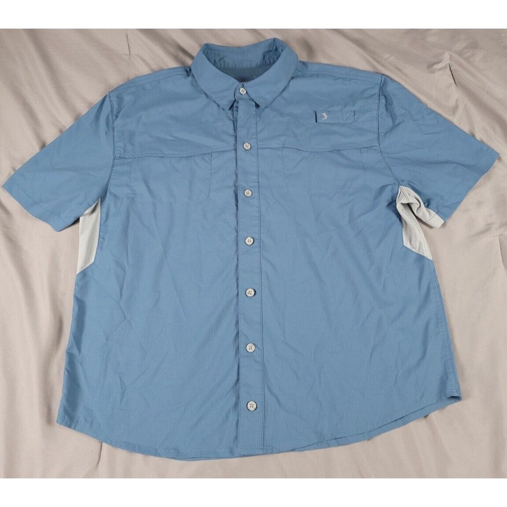 Reel Legends Men's Blue Shirt Large Mariner II Short Sleeve Button Up Vented